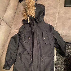 Men's Black Faux Fur Trim Winter Coat